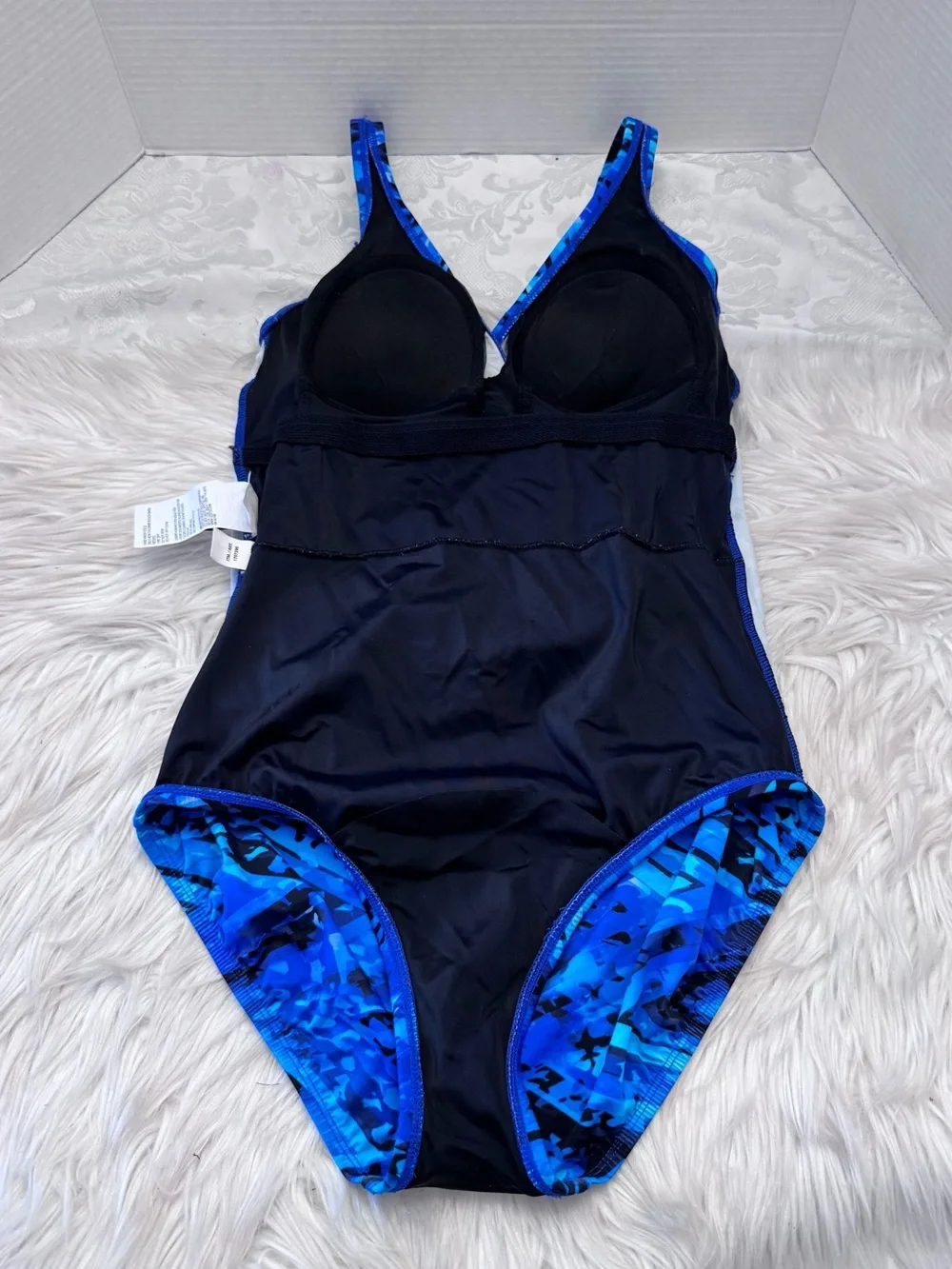 Miradonna By Miraclesuit V Neck One Piece Swimsuit Slimming Size 10 Blue Modest